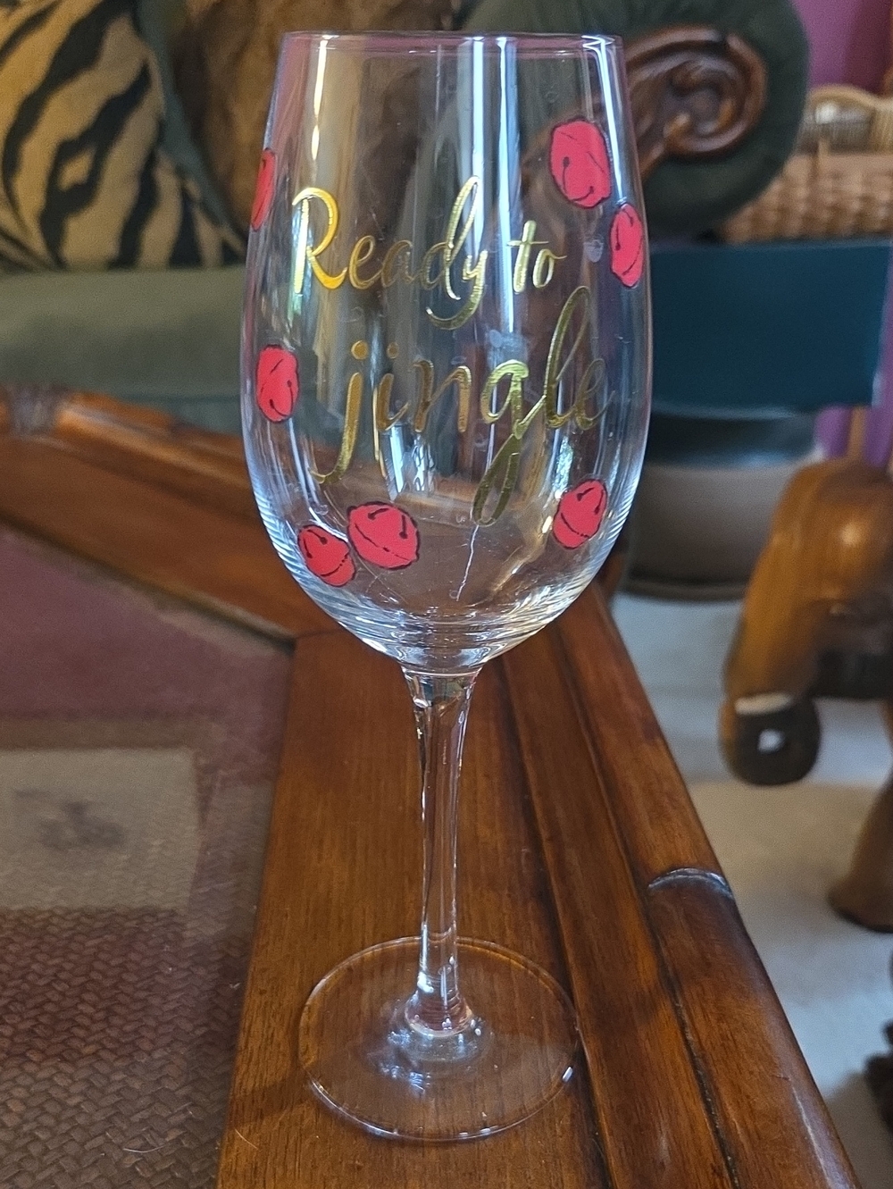 Wine Glass Ready to Jingle - Red Accented